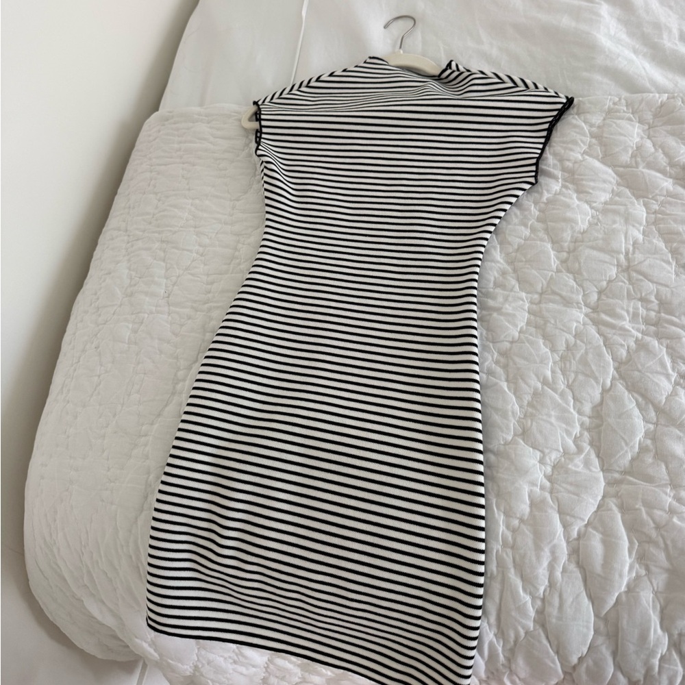 Zara Black & White Striped Midi Dress